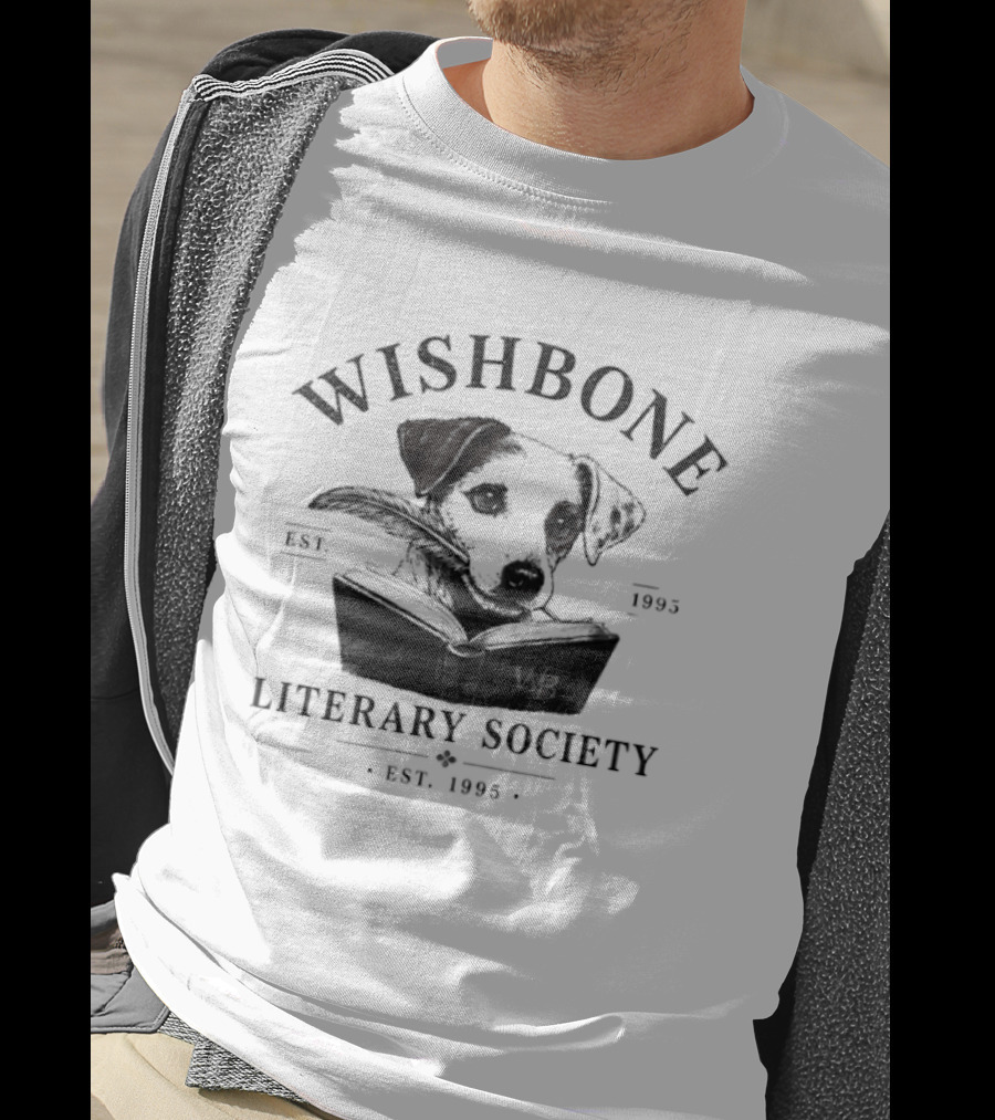 PBS Wishbone Literary Society Est 1995 Classic Dog Reading Book T-Shirt