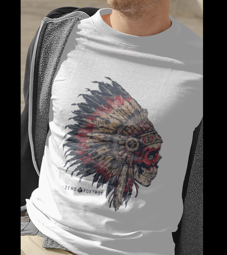 Zero Foxtrot Skull In Feathered Headdress T-Shirt