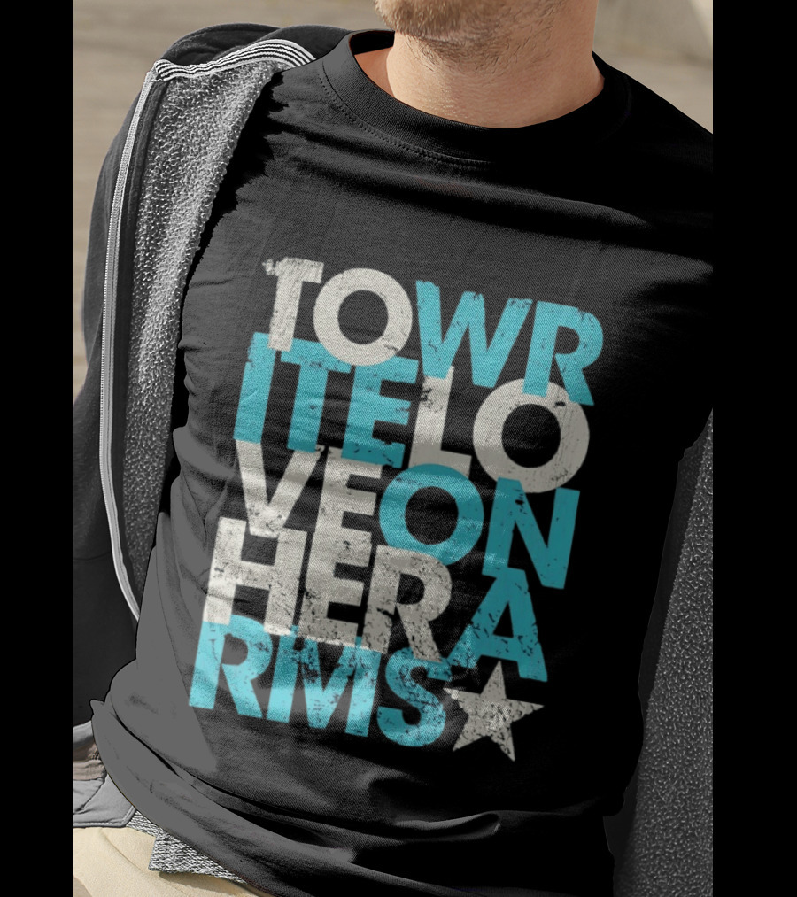 Tower Love Hero Arms Distressed Text Star T-Shirt