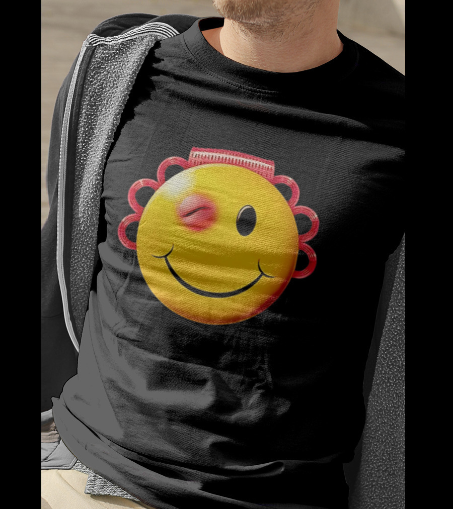 Winking Smiley Face Emoji With Hair Rollers T-Shirt
