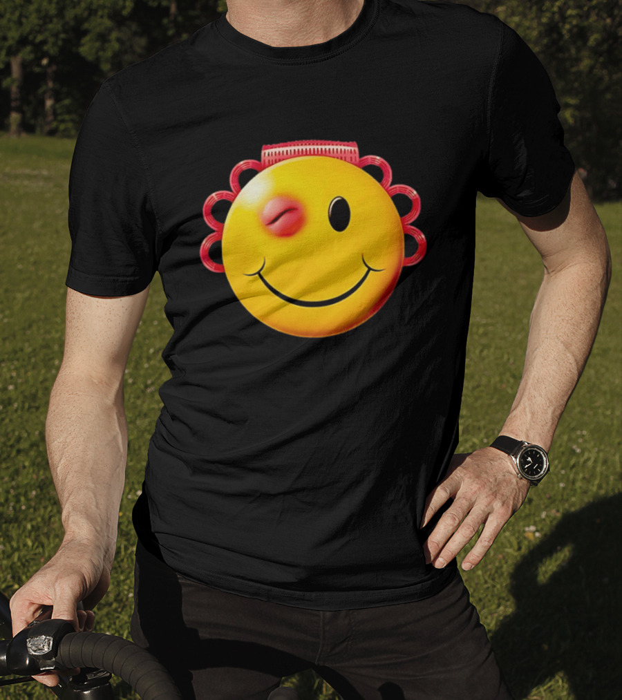 Winking Smiley Face Emoji With Hair Rollers T-Shirt