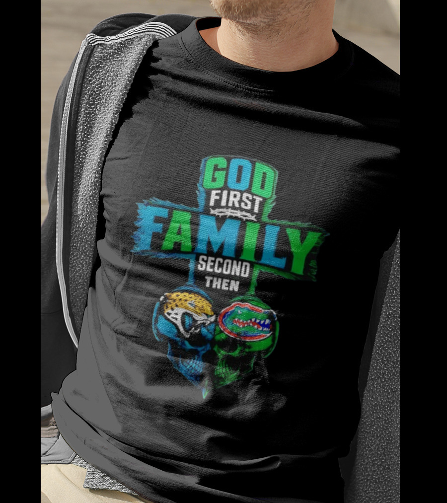 God First Family Second Jacksonville Jaguars Florida Gators Skull Heart T-Shirt