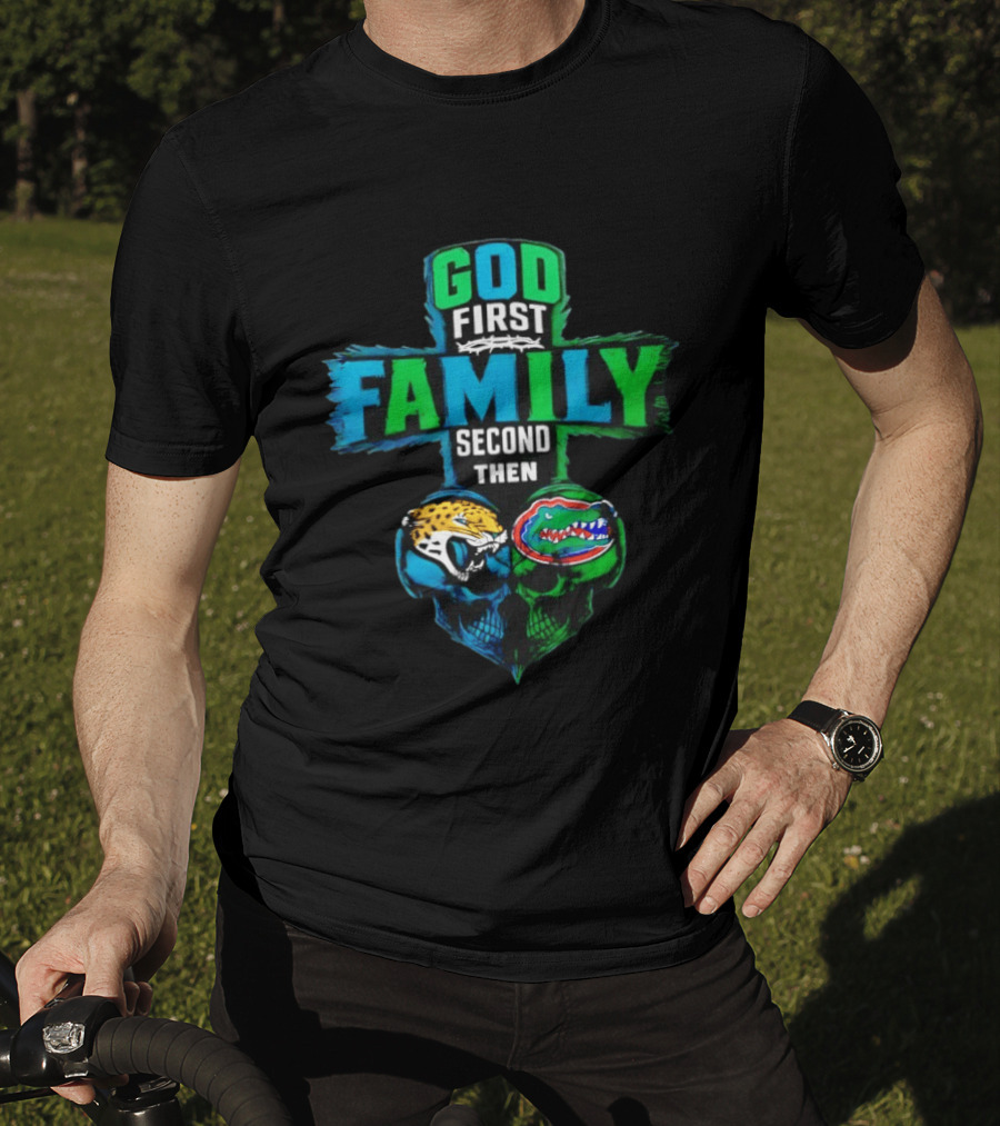 God First Family Second Jacksonville Jaguars Florida Gators Skull Heart T-Shirt