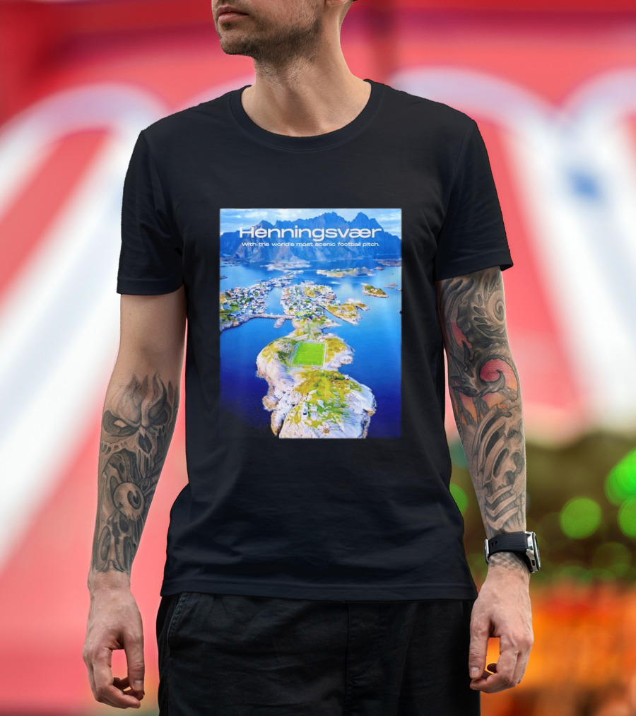 Henningsvaer With The World's Most Scenic Football Pitch Aerial View T-Shirt