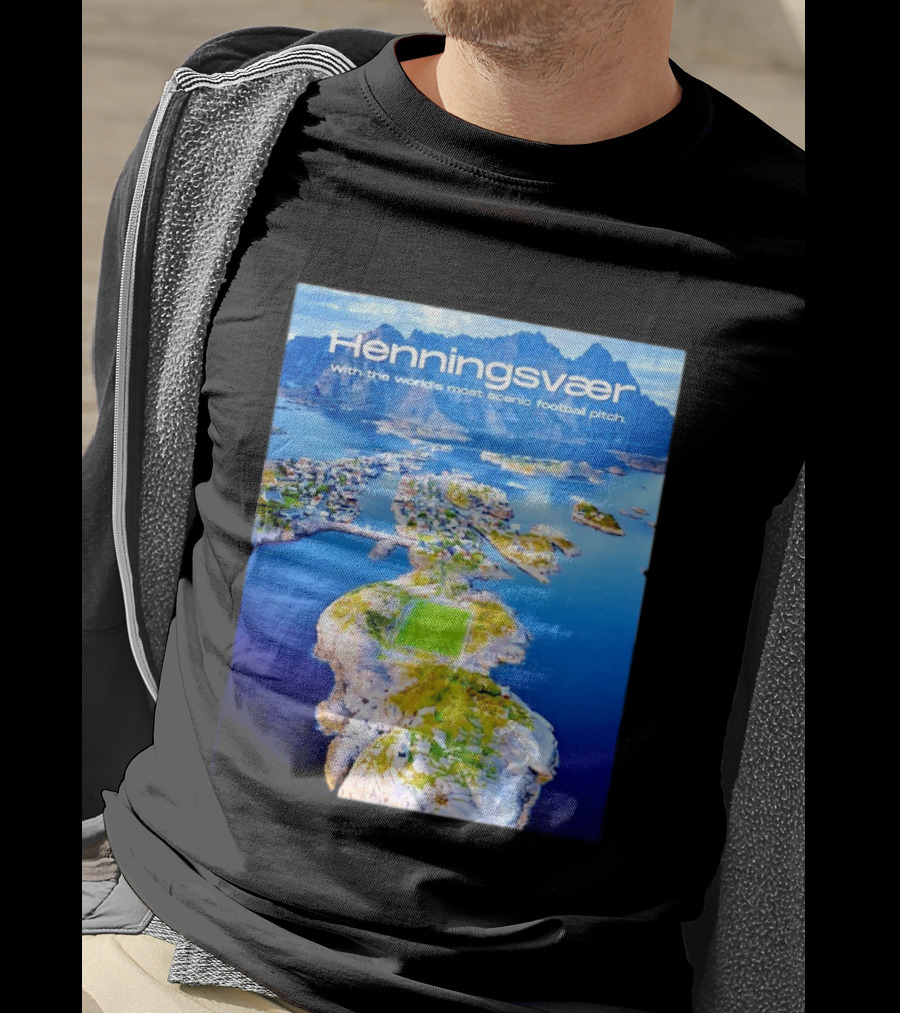 Henningsvaer With The World's Most Scenic Football Pitch Aerial View T-Shirt