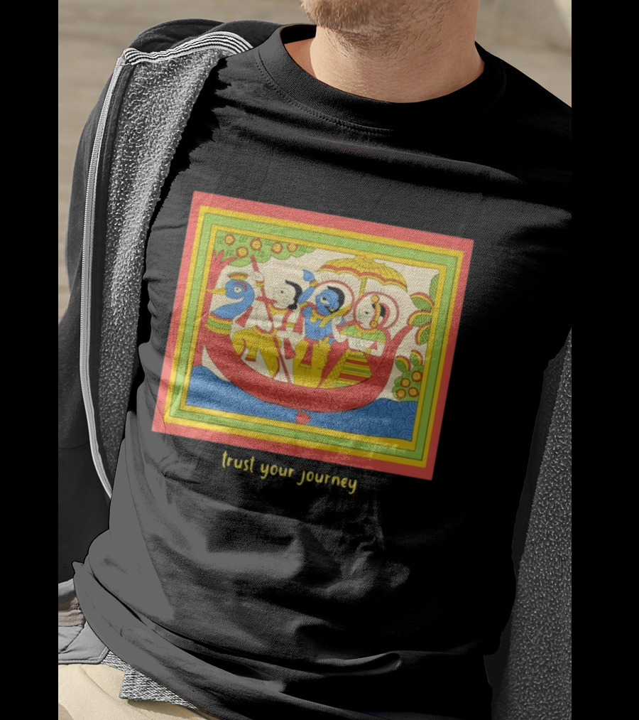 Phad Paintings Trust Your Journey Krishna Radha Boat Scene T-Shirt