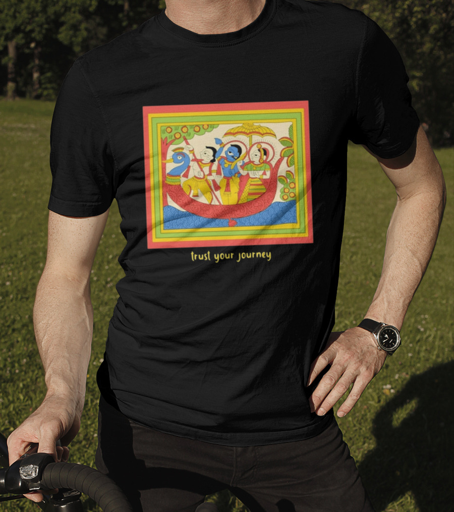 Phad Paintings Trust Your Journey Krishna Radha Boat Scene T-Shirt