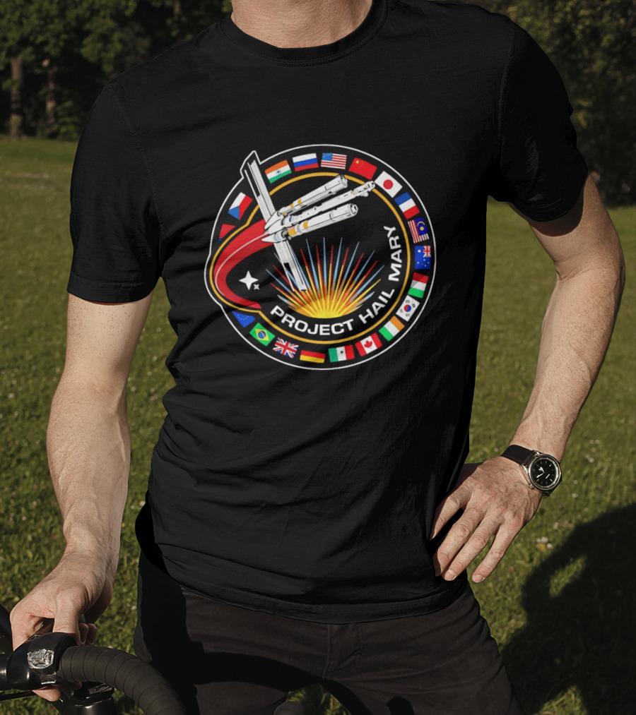 Project Hail Mary Mission Patch With International Flags And Spacecraft T-Shirt