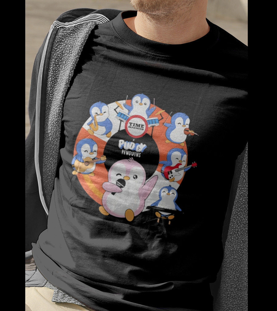 Pudgy Penguins Time Machine Band Musical Penguins Party T-Shirt