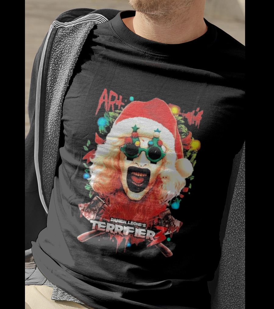 Damien Leone's Terrifier 3 Yuletide Terror Art The Clown Christmas Horror T-Shirt
