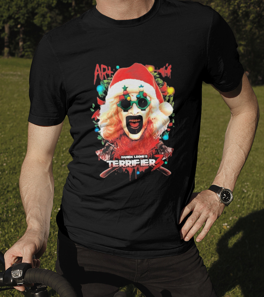 Damien Leone's Terrifier 3 Yuletide Terror Art The Clown Christmas Horror T-Shirt