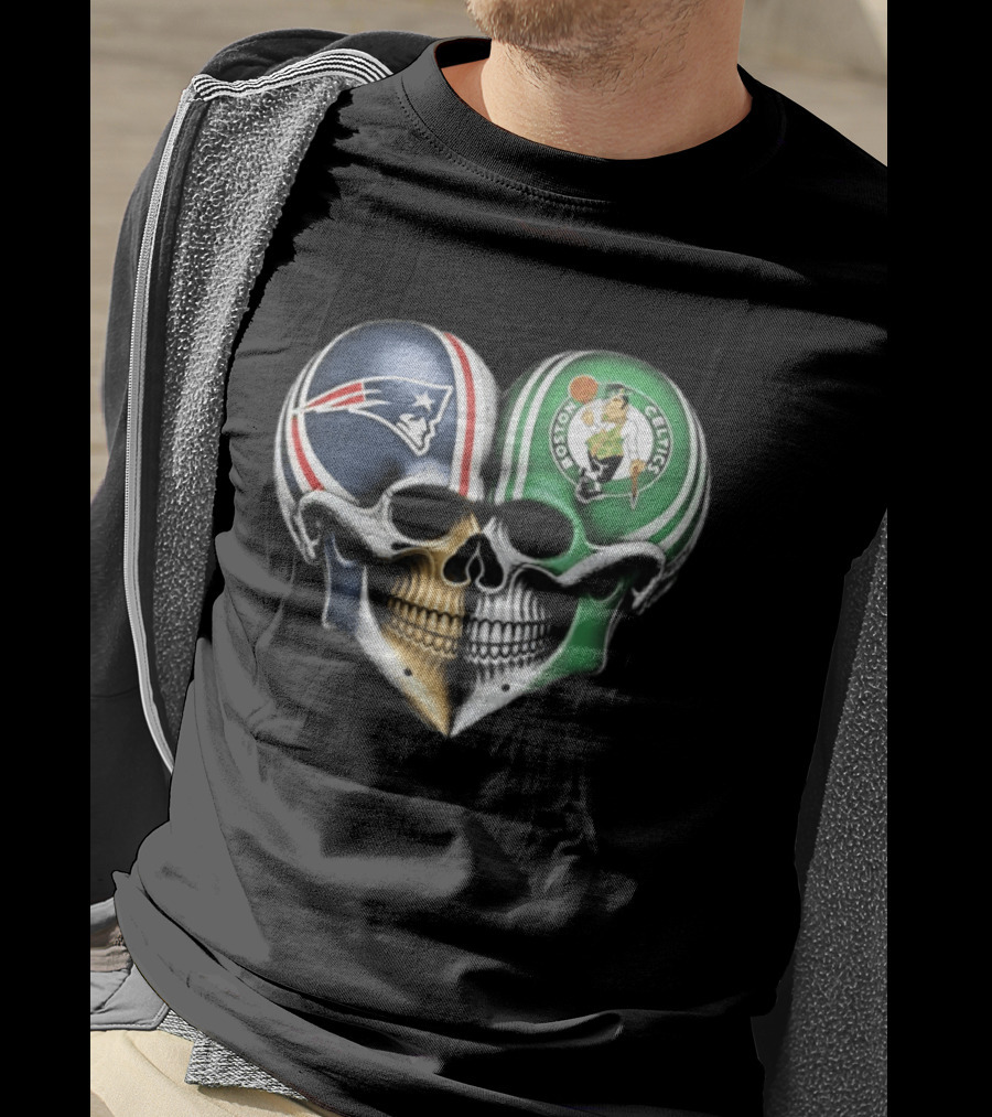 Boston Celtics And New England Patriots Skull Heart T-Shirt