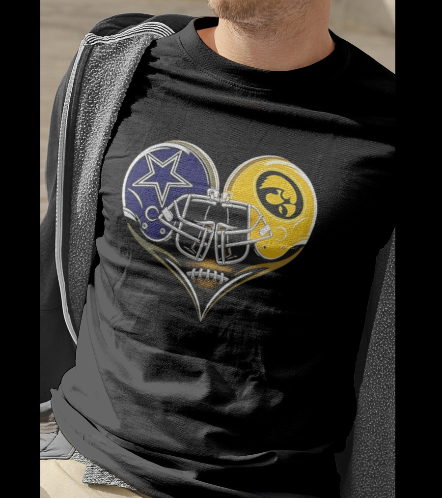 Dallas Cowboys And Iowa Hawkeyes Helmet Heart T-Shirt