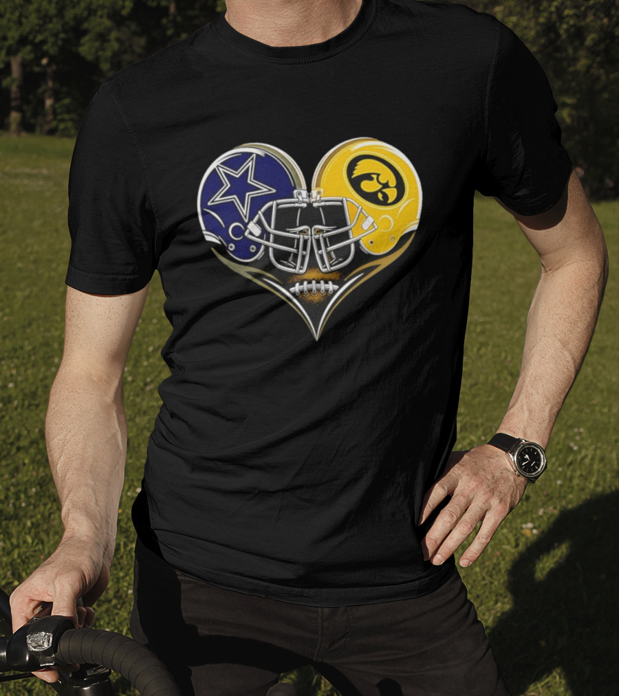 Dallas Cowboys And Iowa Hawkeyes Helmet Heart T-Shirt