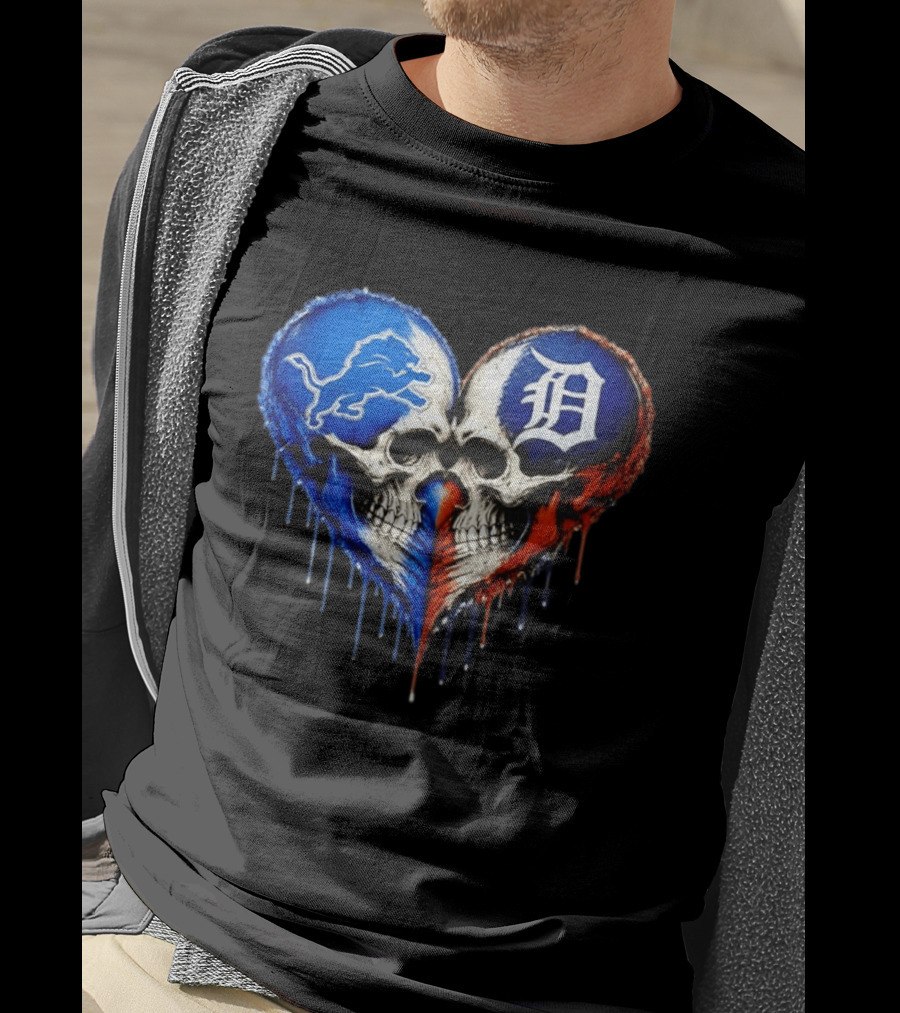 Detroit Lions And Detroit Tigers Skull Heart T-Shirt