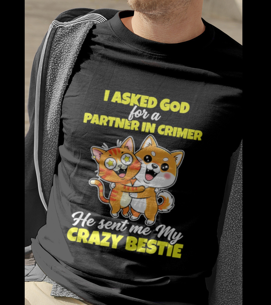 Dog And Cat I Asked God For A Partner In Crime He Sent Me My Crazy Bestie T-Shirt