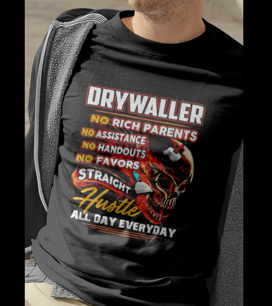 Drywaller Skull Holding Trowel Straight Hustle T-Shirt