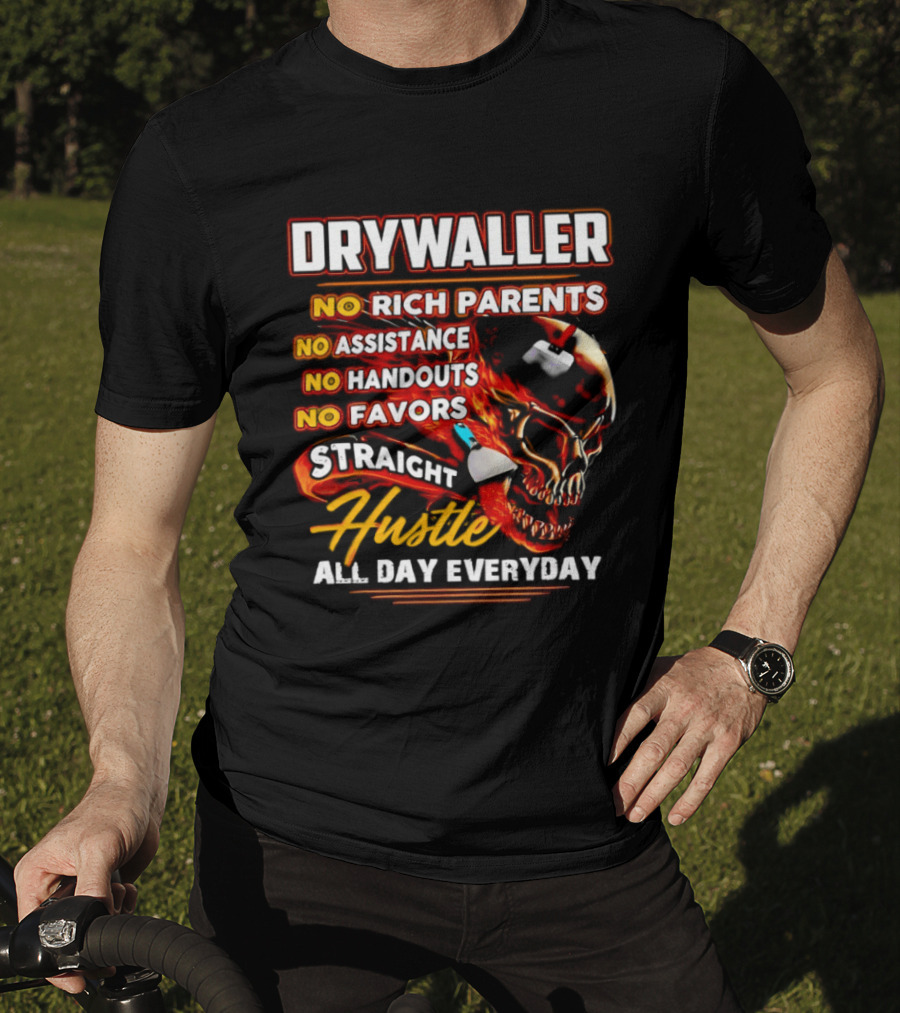 Drywaller Skull Holding Trowel Straight Hustle T-Shirt