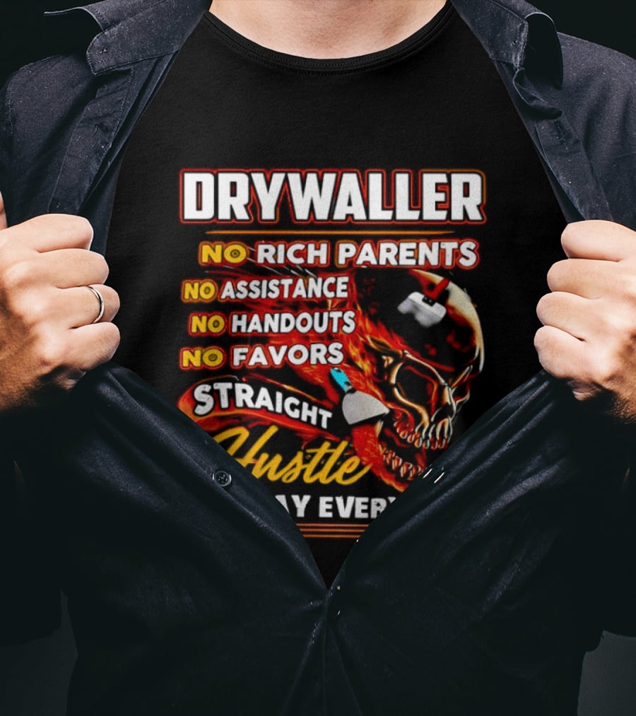 Drywaller Skull Holding Trowel Straight Hustle T-Shirt