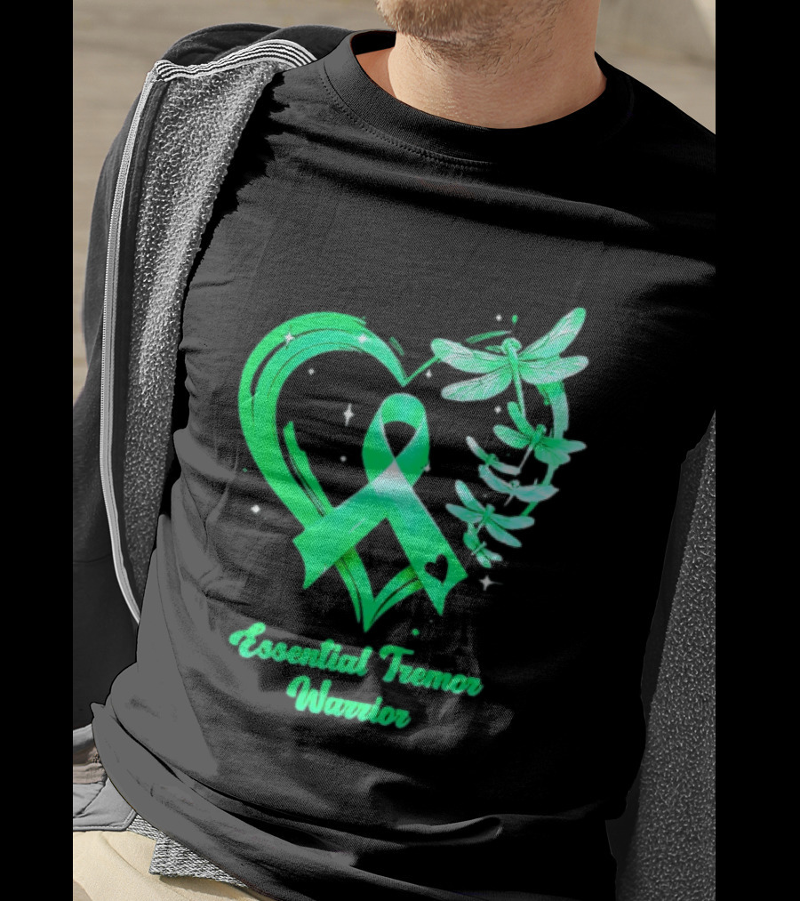 Essential Tremor Warrior Teal Ribbon Dragonfly Heart T-Shirt