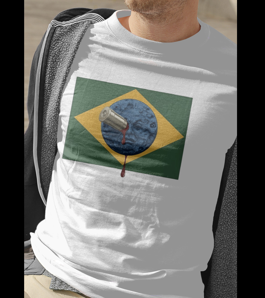 Brazil Flag Moon Face With Bullet And Bleeding Effect T-Shirt