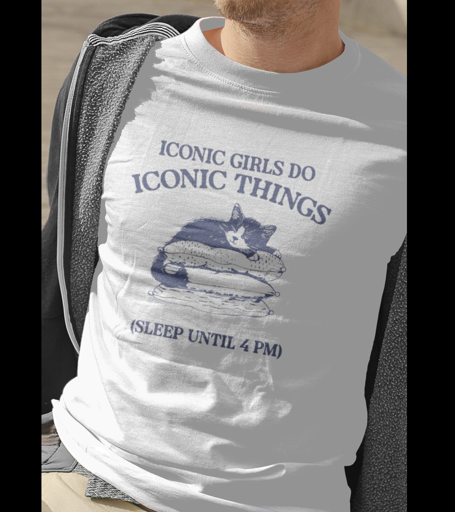 Iconic Girls Do Iconic Things Sleep Until 4 PM Cat Pillow Stack T-Shirt
