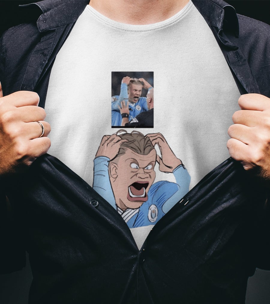 Erling Haaland Frustrated Screaming Football Cartoon Referee Reaction T-Shirt
