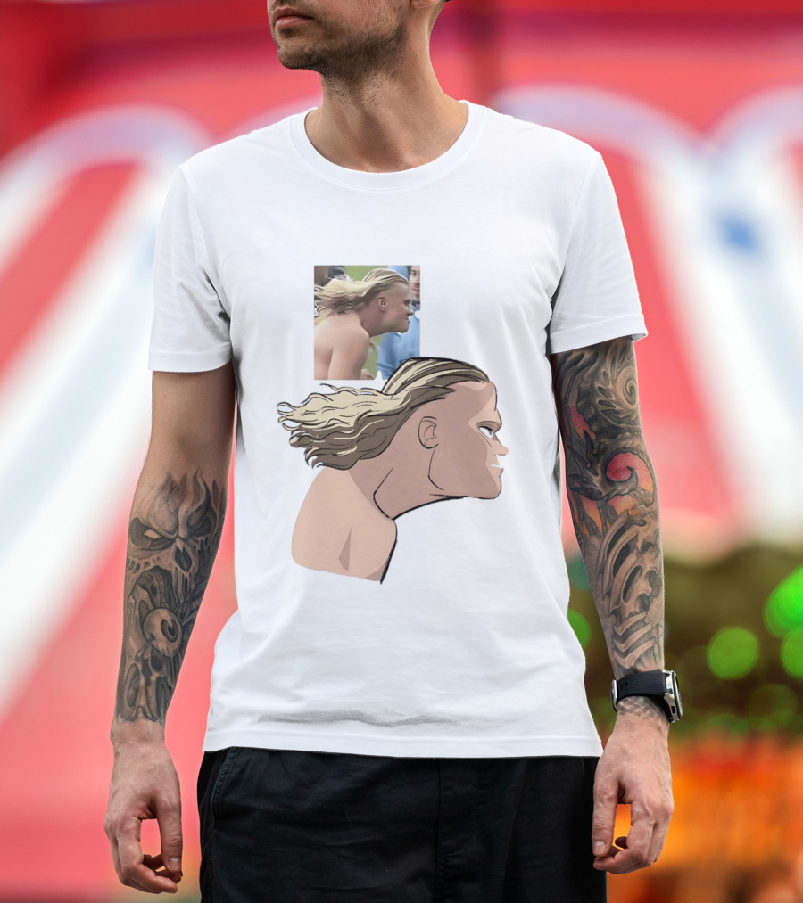 Erling Haaland Long Hair Meme Jawline Football Flowing Hairstyle T-Shirt