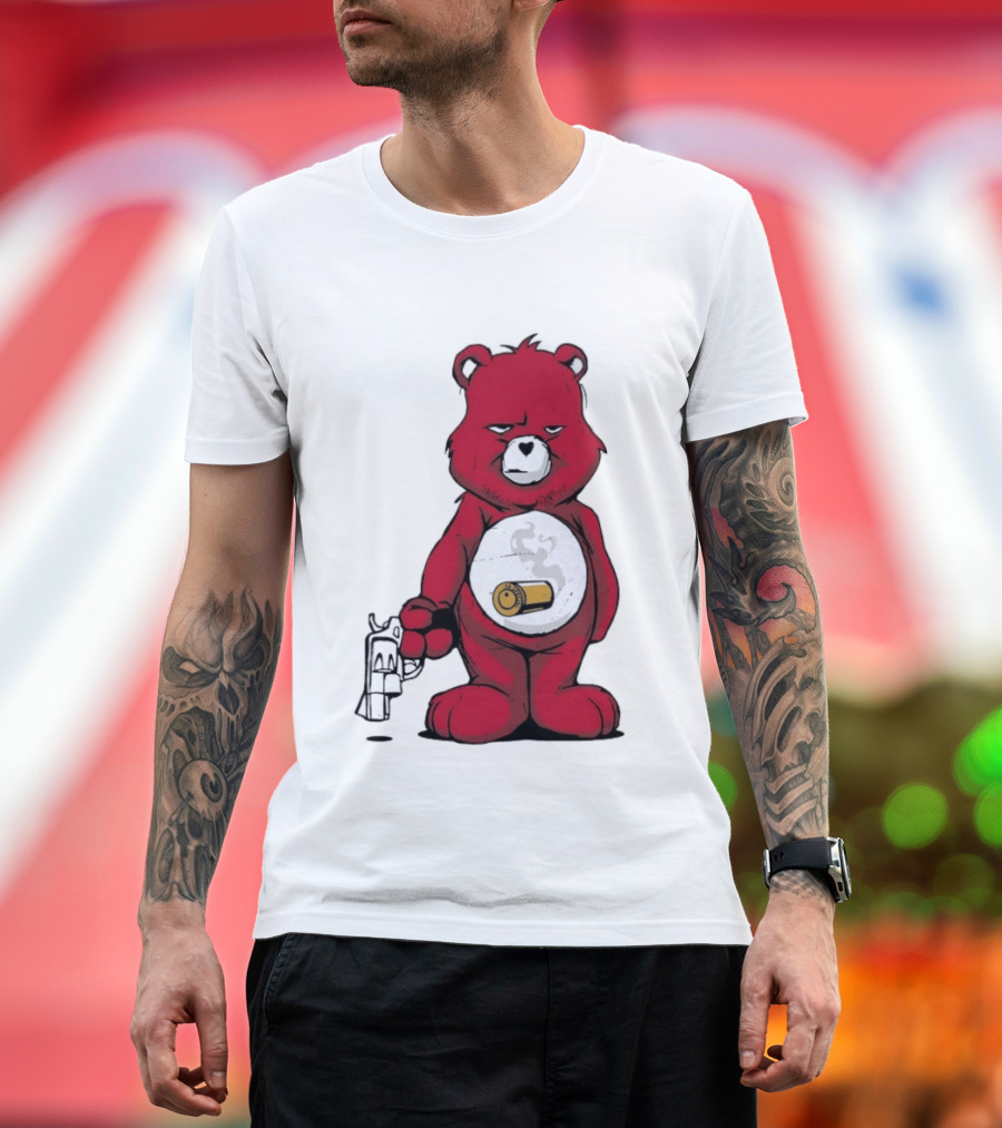 Red Bear With Revolver .38 Special Bullet Smoke T-Shirt