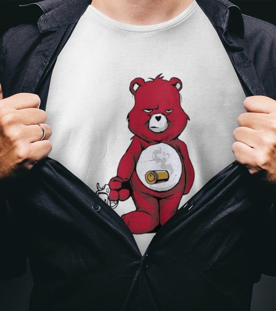 Red Bear With Revolver .38 Special Bullet Smoke T-Shirt