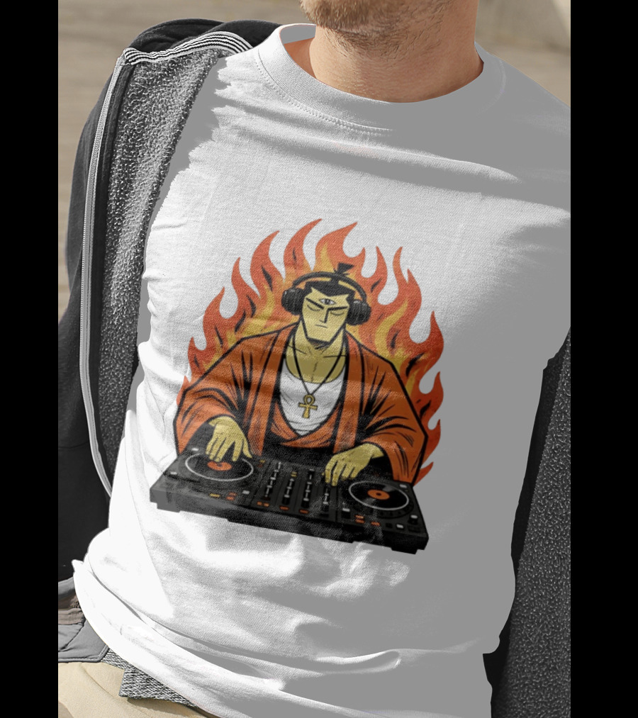 Samurai Jack DJing With Headphones Fire Music Mixer T-Shirt