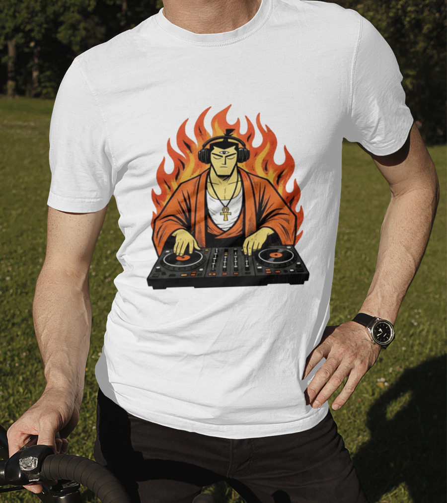 Samurai Jack DJing With Headphones Fire Music Mixer T-Shirt
