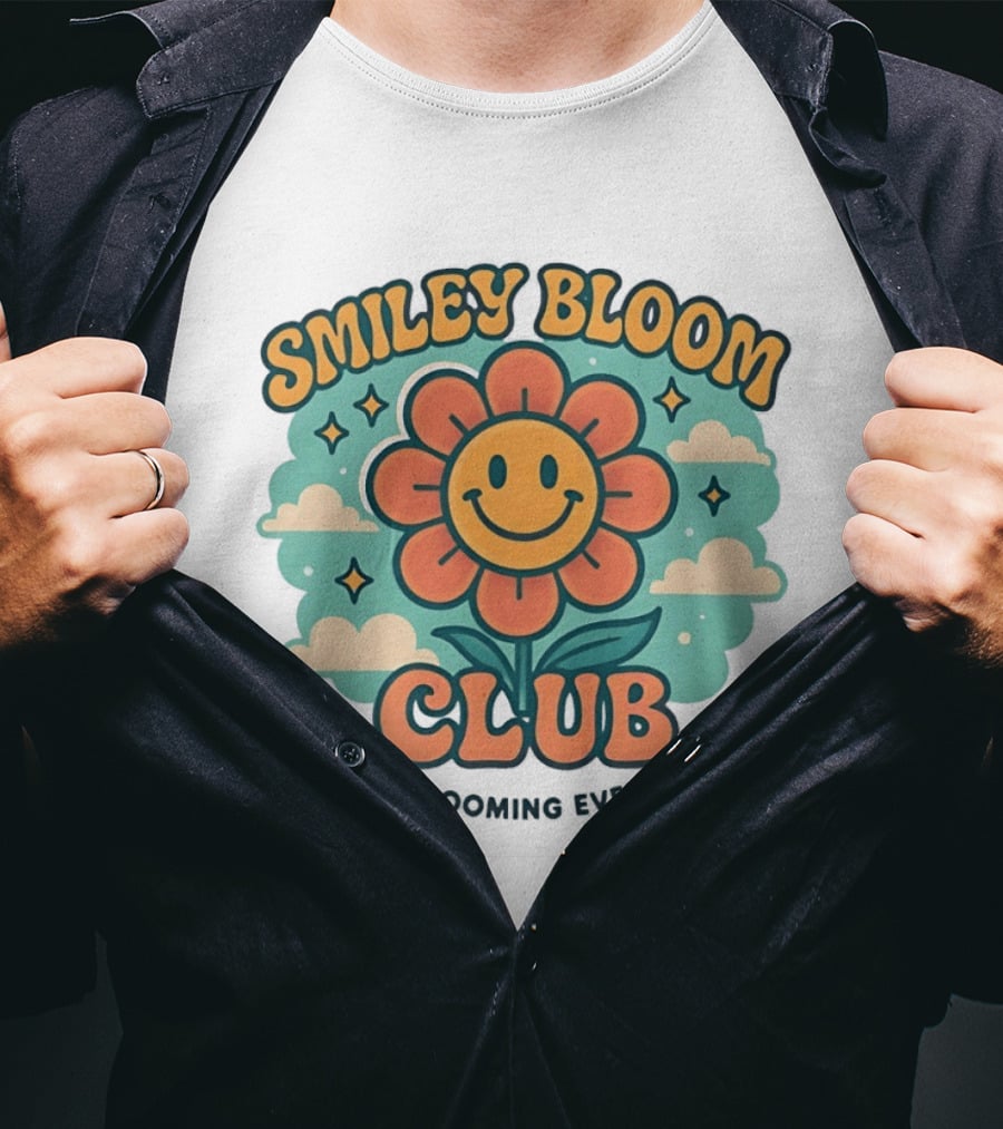 Smiley Bloom Club Keep Blooming Every Day Flower Cloud Star T-Shirt
