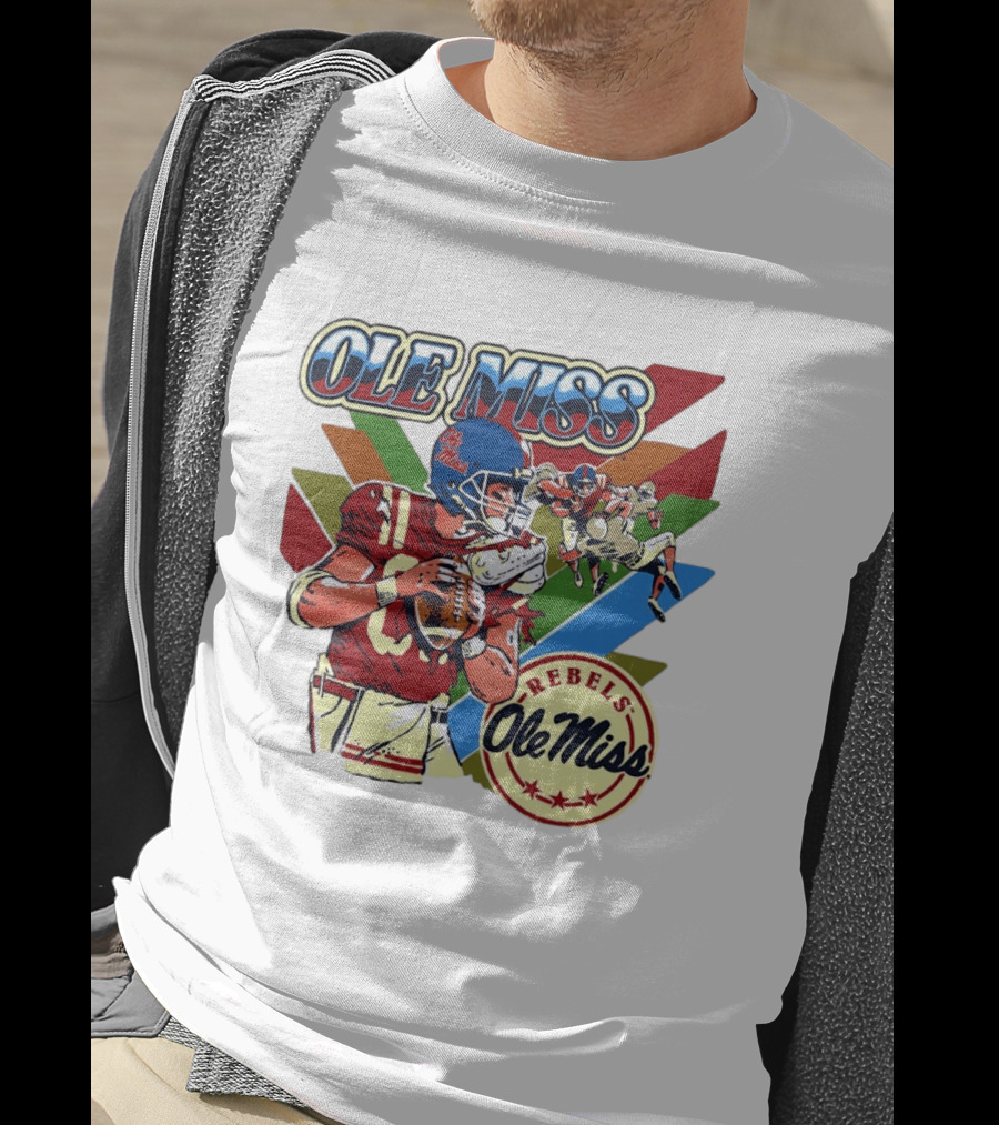 Ole Miss Rebels Football Player Action Retro Style Collaboration T-Shirt