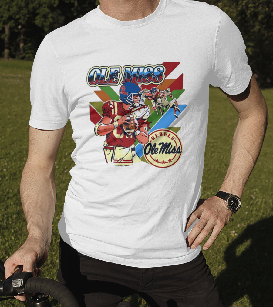 Ole Miss Rebels Football Player Action Retro Style Collaboration T-Shirt
