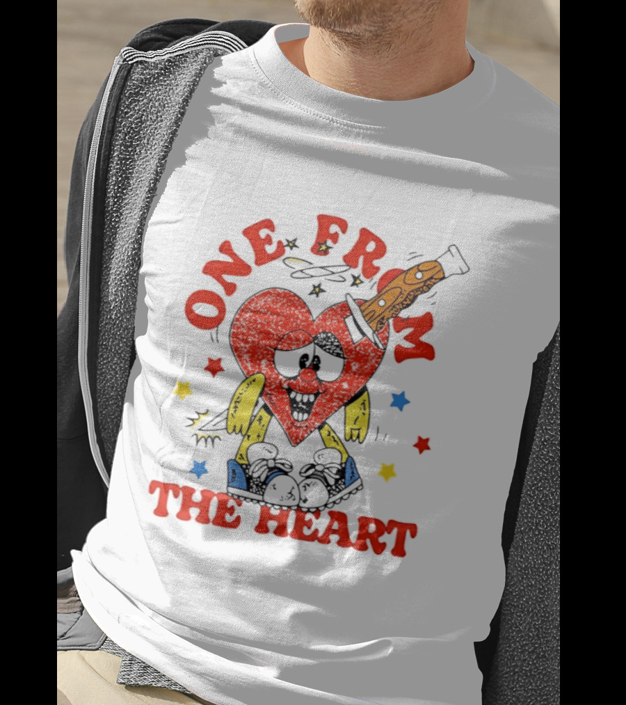 One From The Heart Love Cartoon Heart With Knife And Colorful Stars T-Shirt