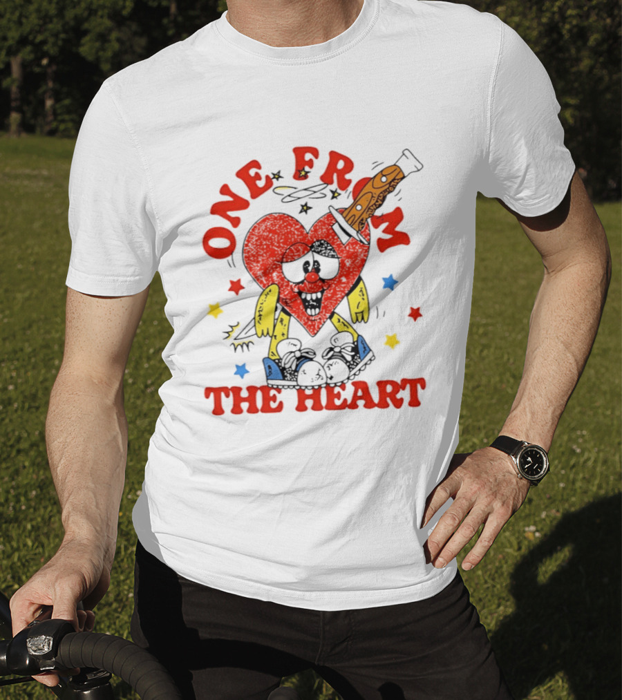 One From The Heart Love Cartoon Heart With Knife And Colorful Stars T-Shirt