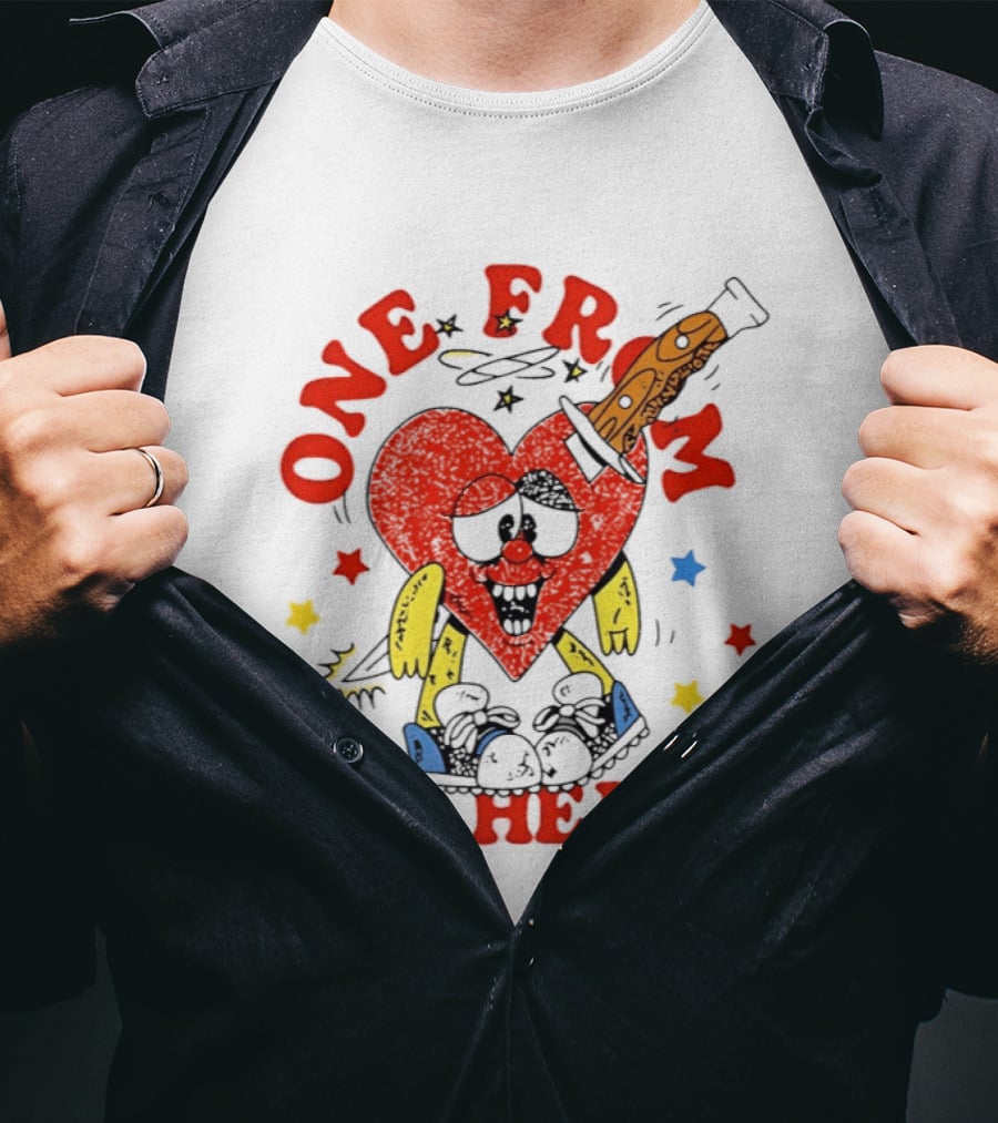 One From The Heart Love Cartoon Heart With Knife And Colorful Stars T-Shirt