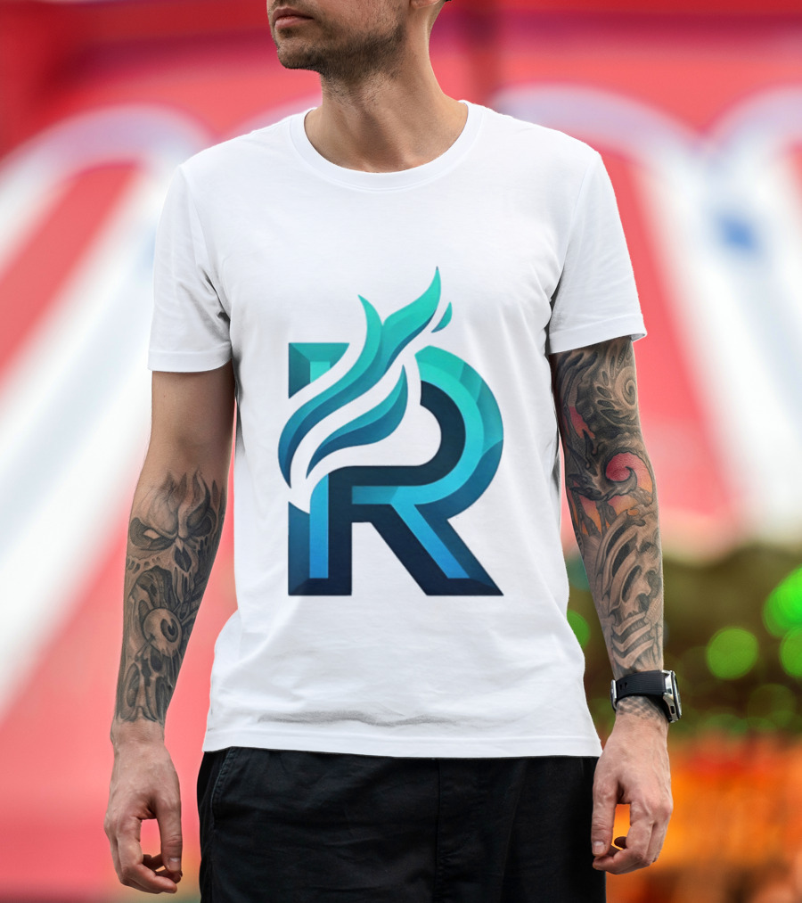 R Flame Letter Blue Green Gradient T-Shirt