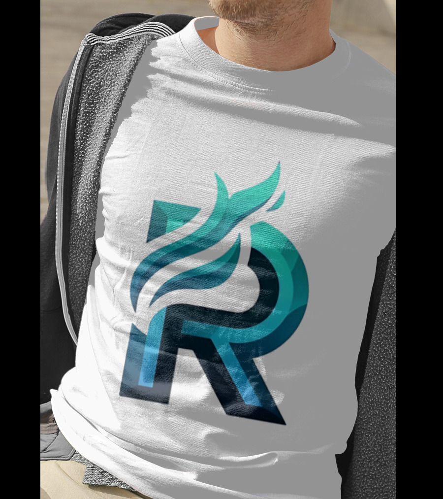 R Flame Letter Blue Green Gradient T-Shirt
