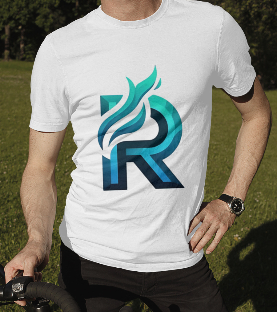R Flame Letter Blue Green Gradient T-Shirt