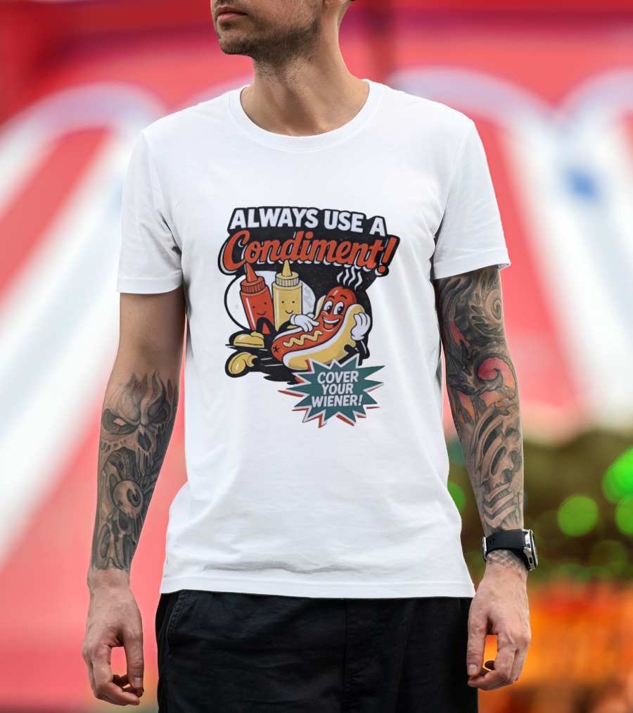 Always Use A Condiment Cover Your Wiener Hot Dog Fun T-Shirt