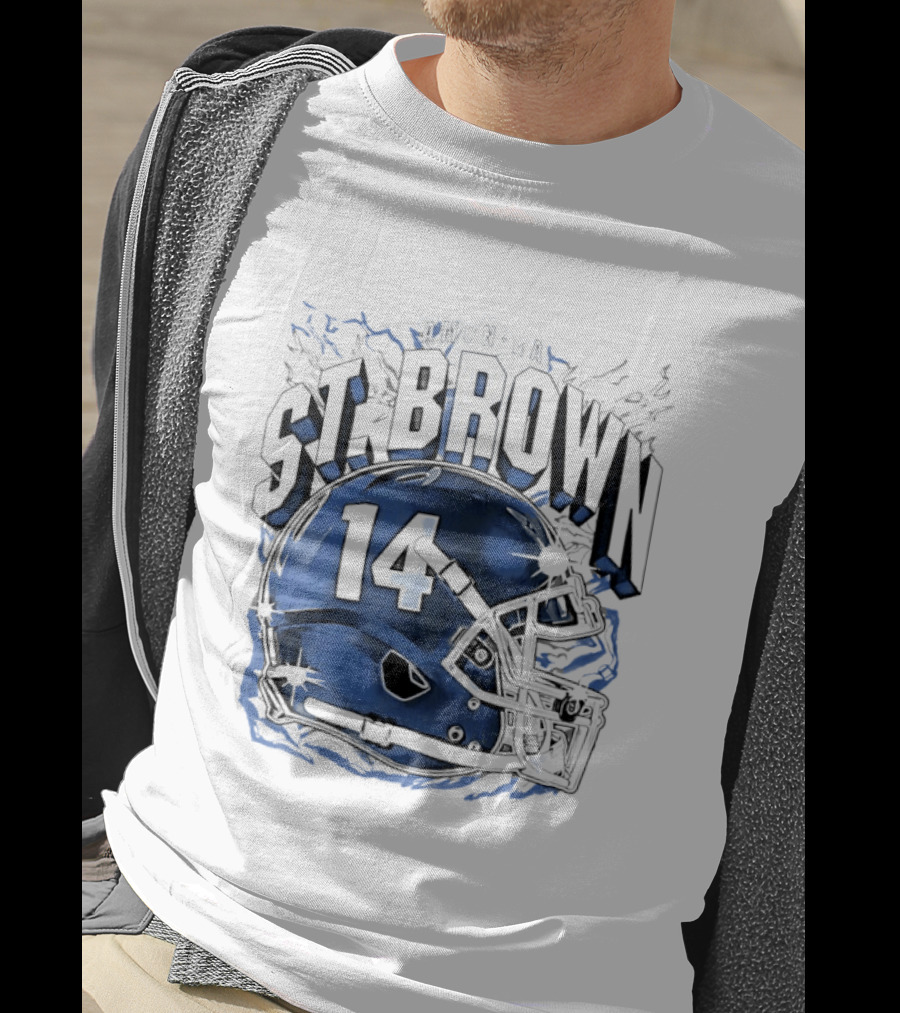 Amon Ra St. Brown 14 Helmet Detroit Lions T-Shirt