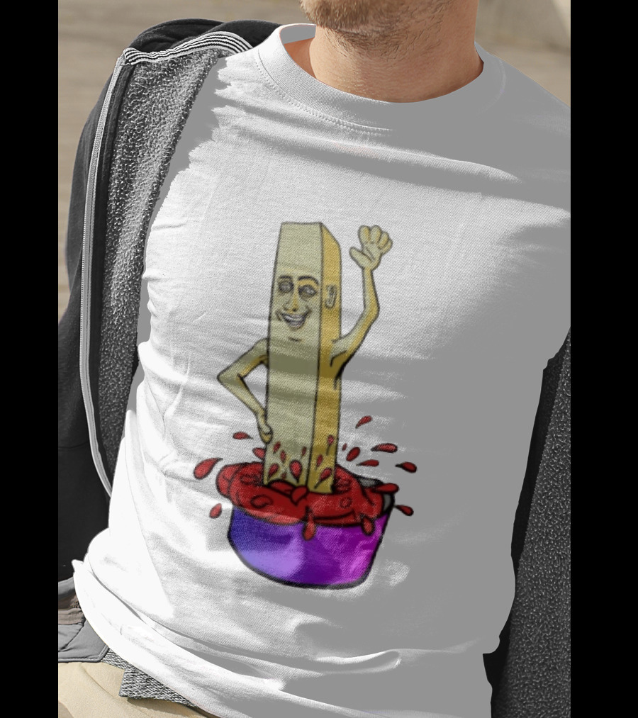French Fry With Face Humorously Dipping In Ketchup Bowl T-Shirt