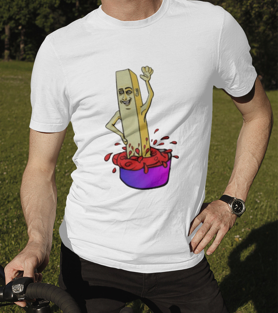 French Fry With Face Humorously Dipping In Ketchup Bowl T-Shirt
