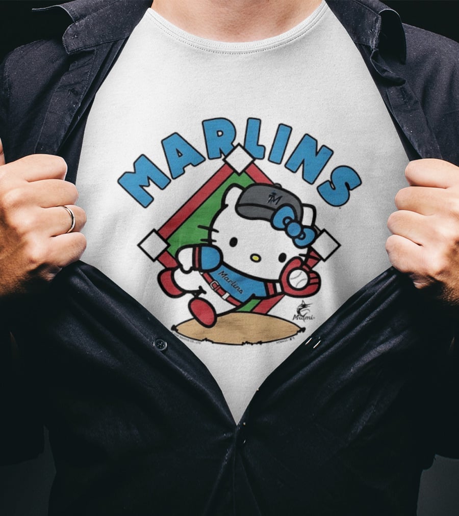 Hello Kitty Miami Marlins Catch Collaboration T-Shirt