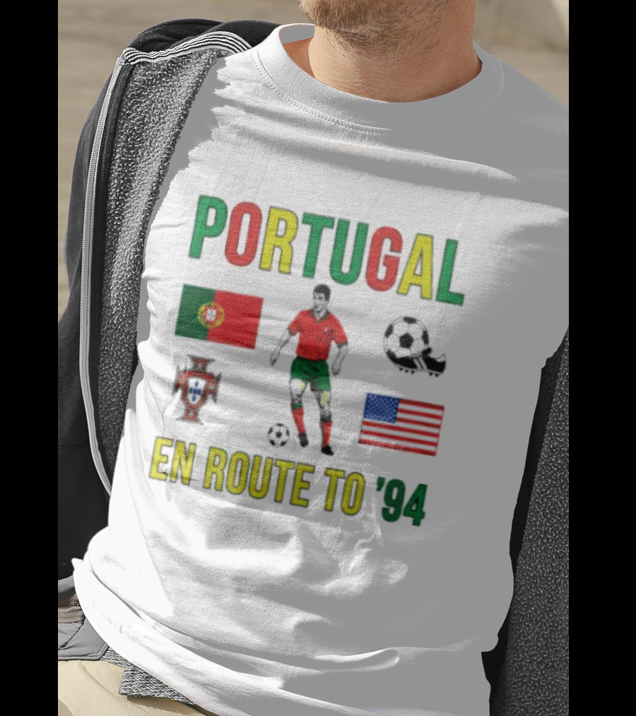 Portugal En Route To '94 World Cup Journey Footballer And Flags T-Shirt