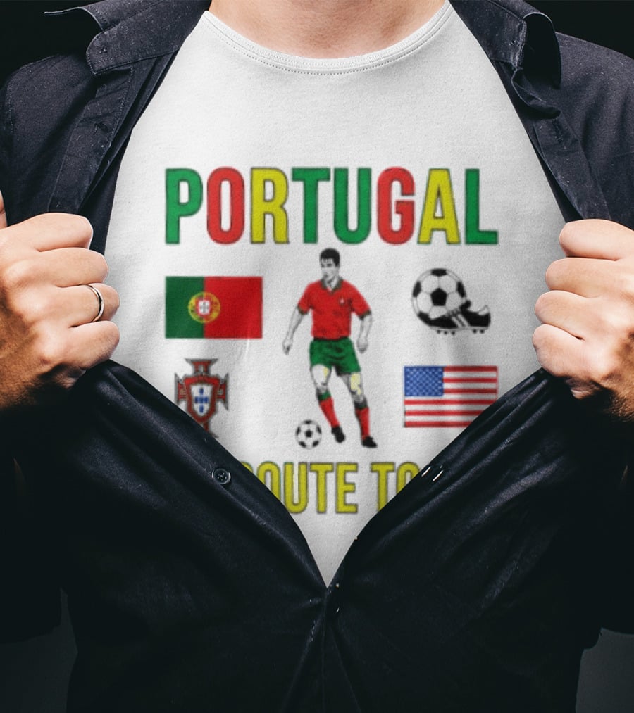Portugal En Route To '94 World Cup Journey Footballer And Flags T-Shirt