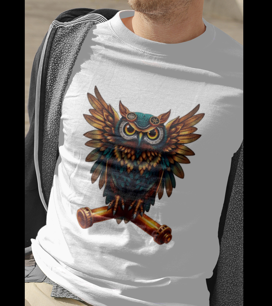 Steampunk Owl With Gears And Pistons Mechanic Aesthetic T-Shirt