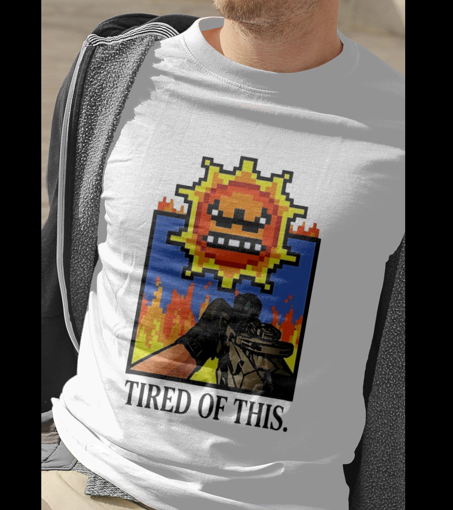 Tired Of This Pixel Sun Fire Gaming Weapon Retro Aesthetic T-Shirt